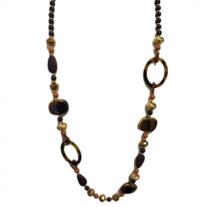 Collana Bijoux Lunga Zanzibar Pietre Cristalli Marrone