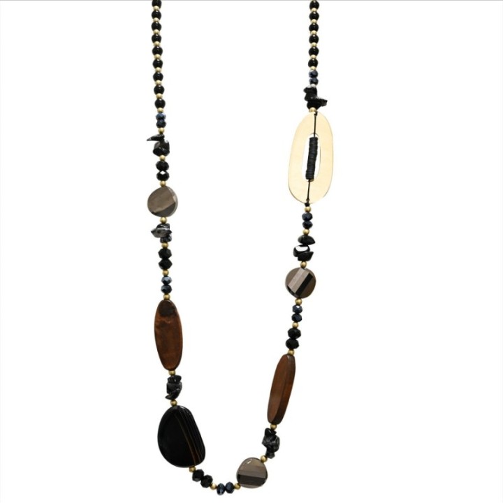 Collana Bijoux Lunga Tanzania Pietre Cristalli Neri