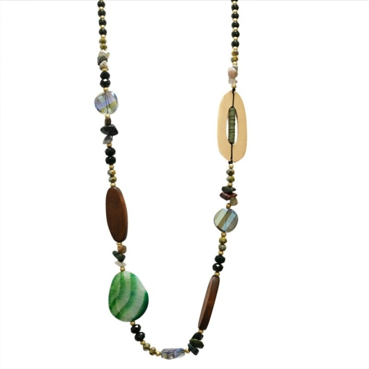 Collana Bijoux Lunga Tanzania Pietre Cristalli Verdi
