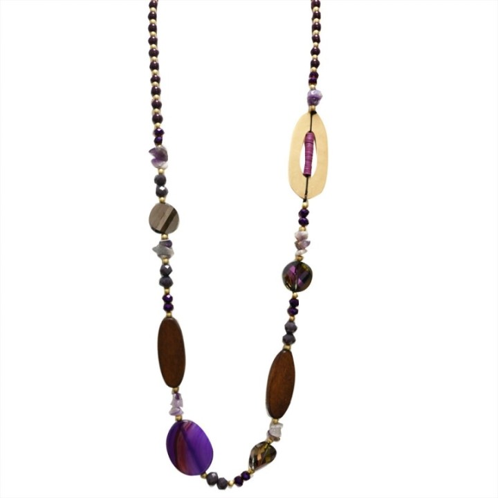 Collana Bijoux Lunga Tanzania Pietre Cristalli Viola