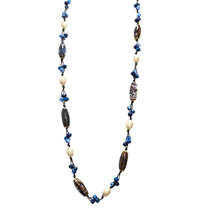 Collana Bijoux Lunga Eritrea Pietre Cristalli Blu