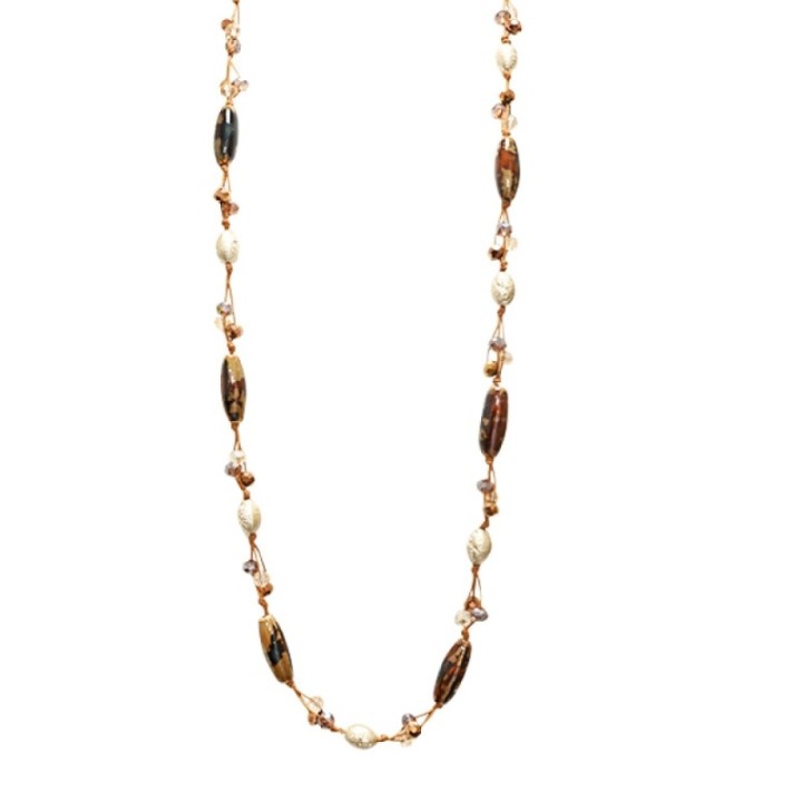 Collana Bijoux Lunga Eritrea Pietre Cristalli Marroni