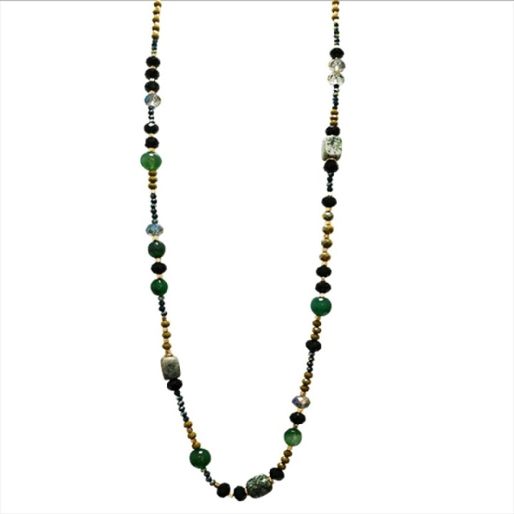 Collana Bijoux Lunga Etiopia Pietre Cristalli Verdi