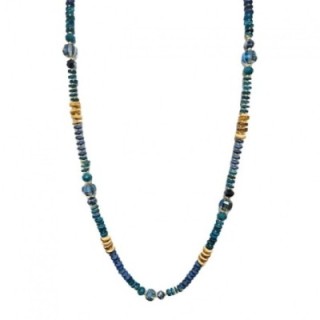 Collana Perline Lunga Congo Pietre Cristalli Blu
