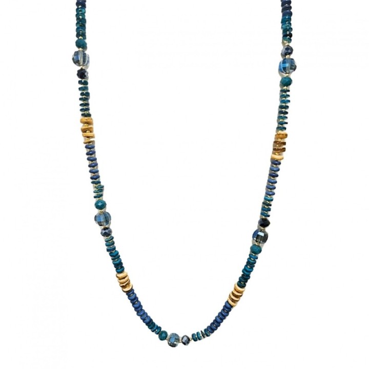 Collana Perline Lunga Congo Pietre Cristalli Blu