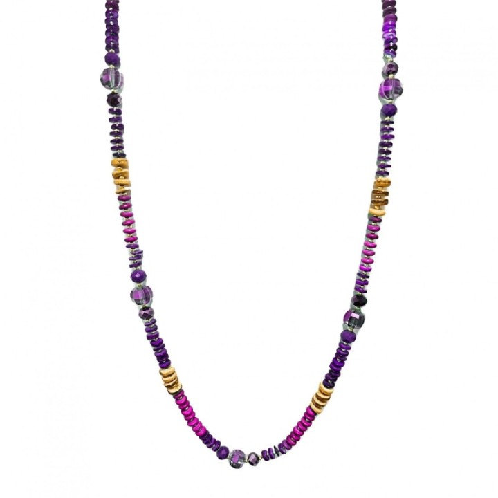 Collana Perline Lunga Congo Pietre Cristalli Viola