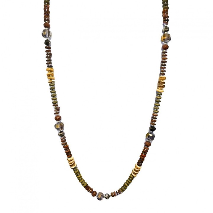 Collana Perline Lunga Congo Pietre Cristalli Marrone
