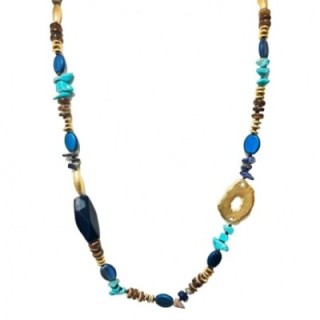 Collana Lunga Perline Aurea Malawi Blu-Turchese