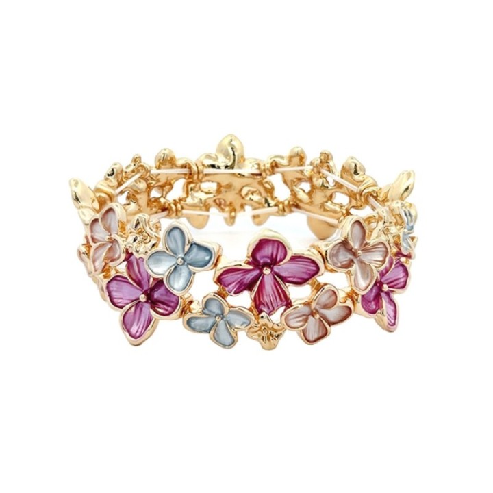 Bracciale Bijoux Elastico Fiori Smaltato Rosa