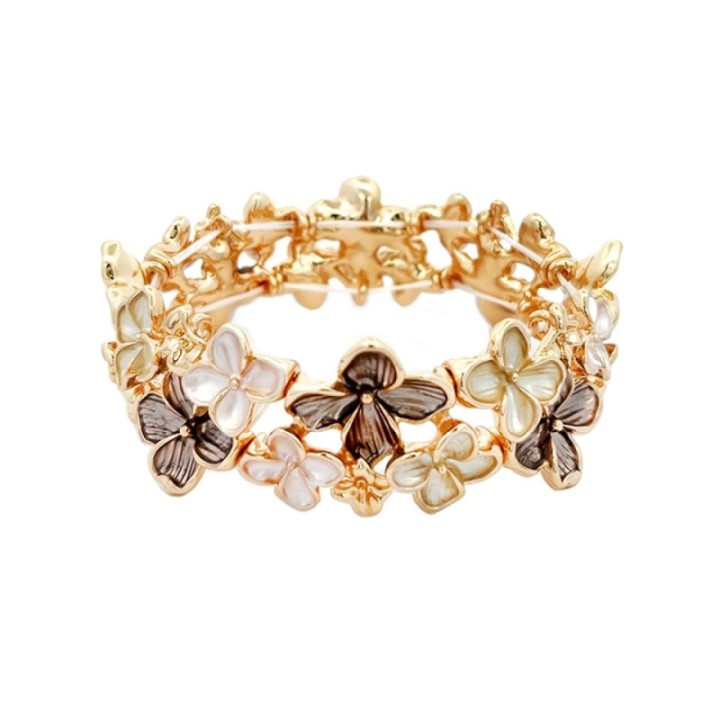 Bracciale Bijoux Elastico Fiori Smaltato Marrone