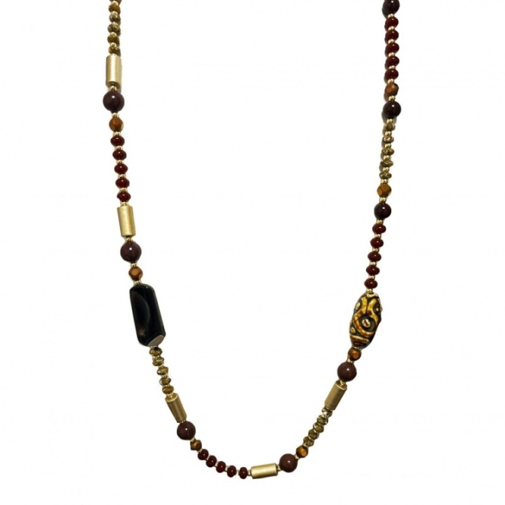 Collana Perline Lunga Monrovia Marrone