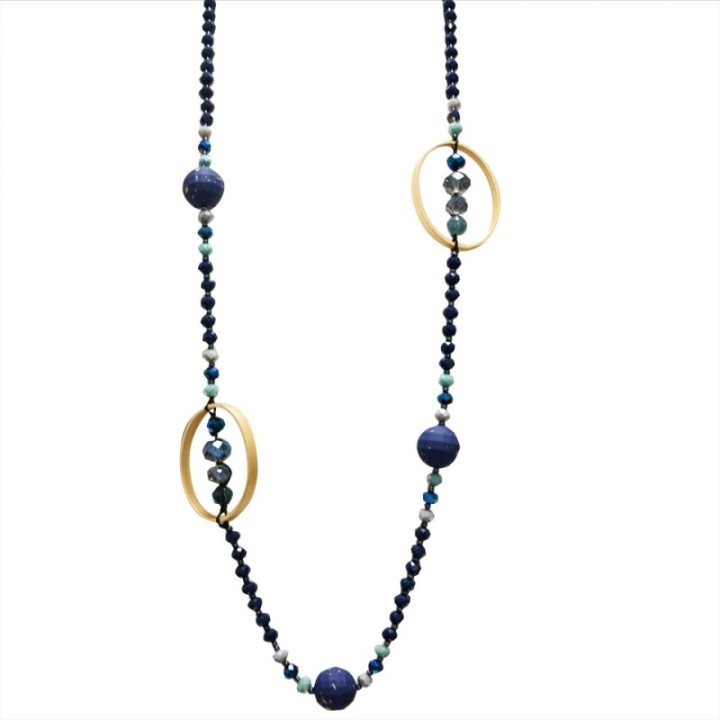 Collana Perline Lunga Aurea Luanda Blu
