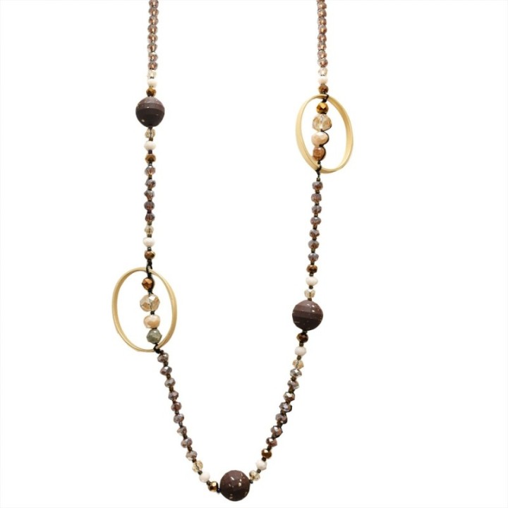 Collana Perline Lunga Aurea Luanda Marrone