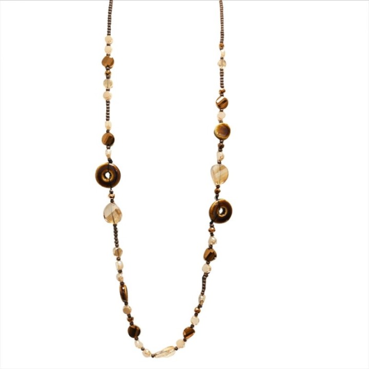 Collana Perline Lunga Aurea Gaborone Marrone