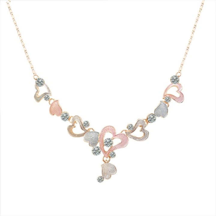 Girocollo Diadema Bijoux Cuoricini Smaltato Rosa