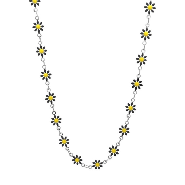 Girocollo Margherite Smalto Nere Acciaio 316L