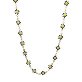 Girocollo Margherite Smalto Nere Acciaio 316L Oro