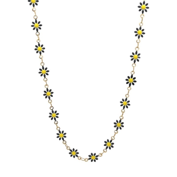 Girocollo Margherite Smalto Nere Acciaio 316L Oro