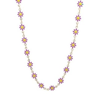 Girocollo Margherite Smalto Viola Acciaio 316L Oro