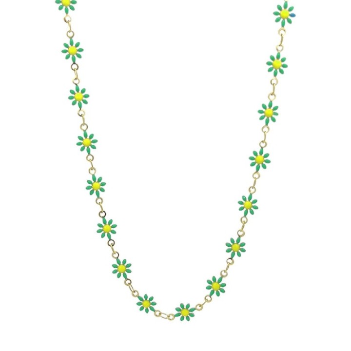 Girocollo Margherite Smalto Verdi Acciaio 316L Oro
