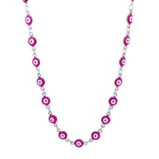 Girocollo Occhio Greco Fucsia Smalto Acciaio 316L
