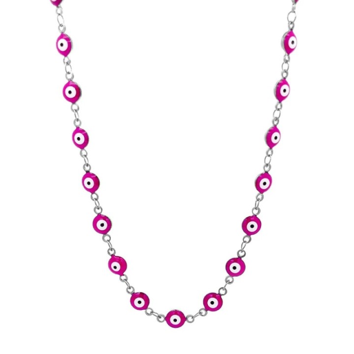 Girocollo Occhio Greco Fucsia Smalto Acciaio 316L