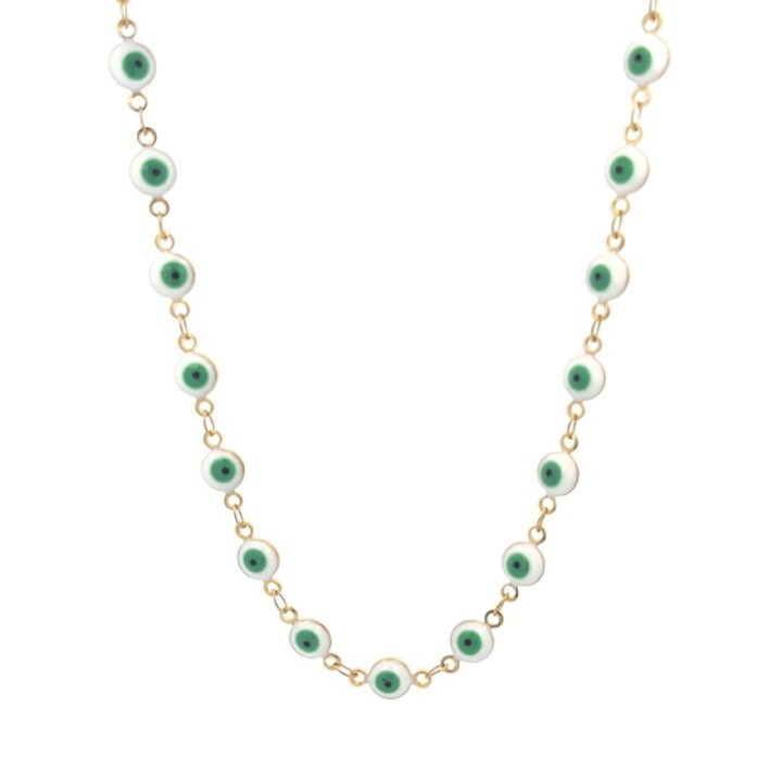 Girocollo Occhio Greco Bianco Smalto Acciaio 316L Oro