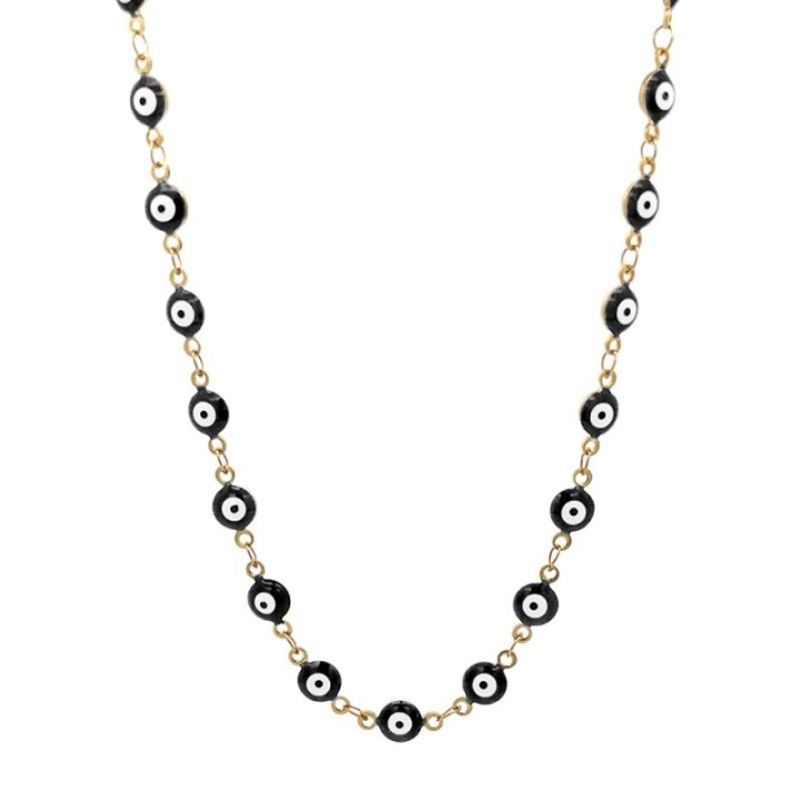 Girocollo Occhio Greco Nero Smalto Acciaio 316L Oro