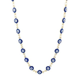 Girocollo Occhio Greco Blu Smalto Acciaio 316L Oro