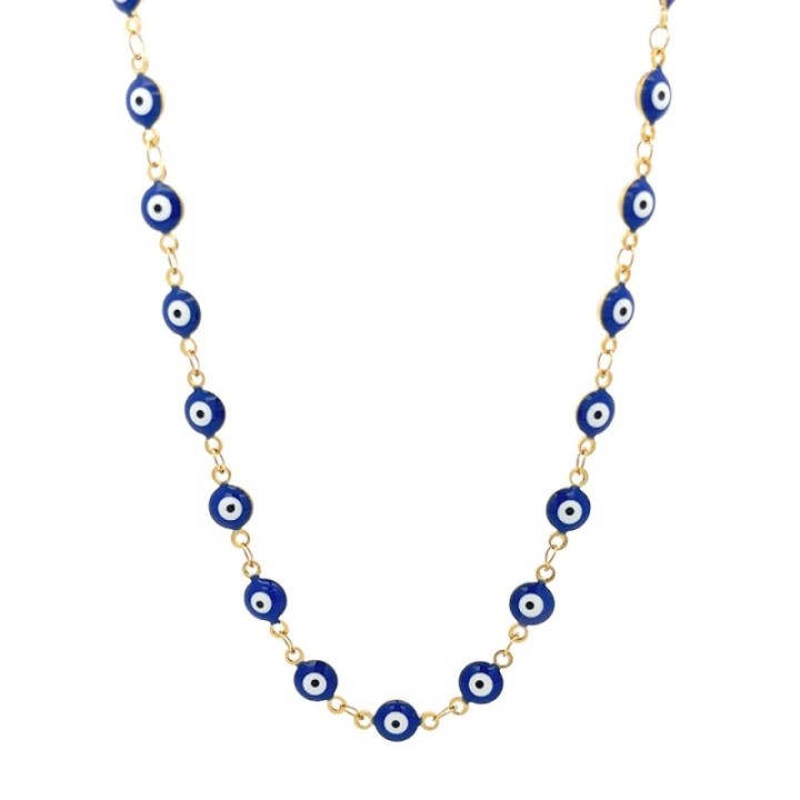 Girocollo Occhio Greco Blu Smalto Acciaio 316L Oro