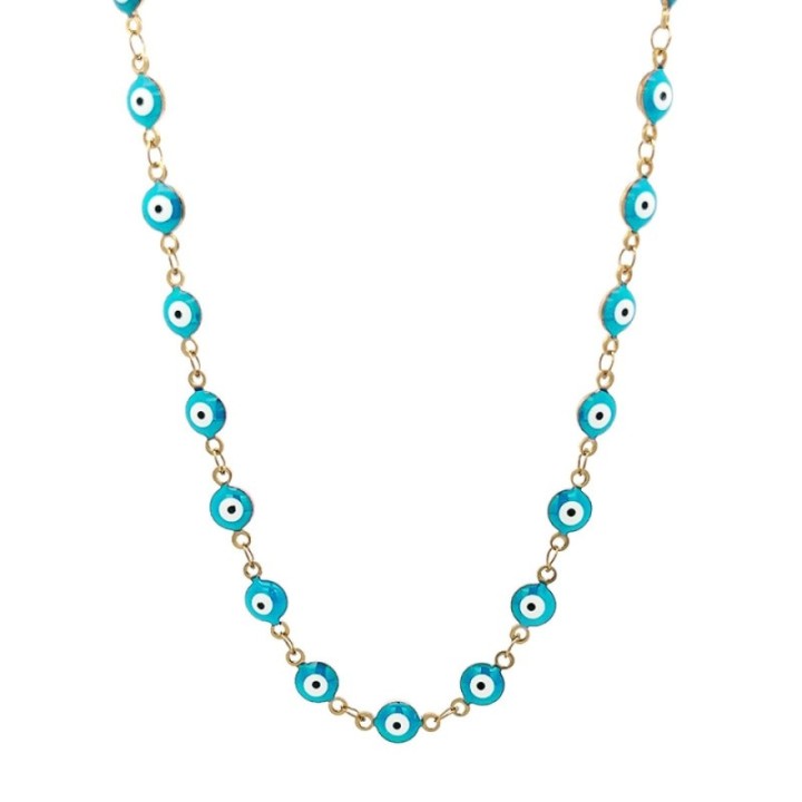 Girocollo Occhio Greco Turchese Smalto Acciaio 316L Oro