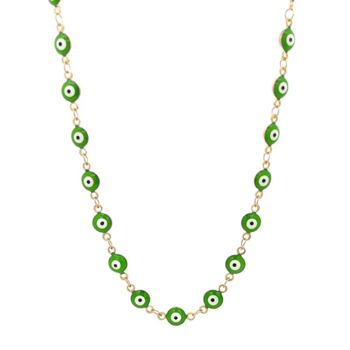 Girocollo Occhio Greco Verde Smalto Acciaio 316L Oro