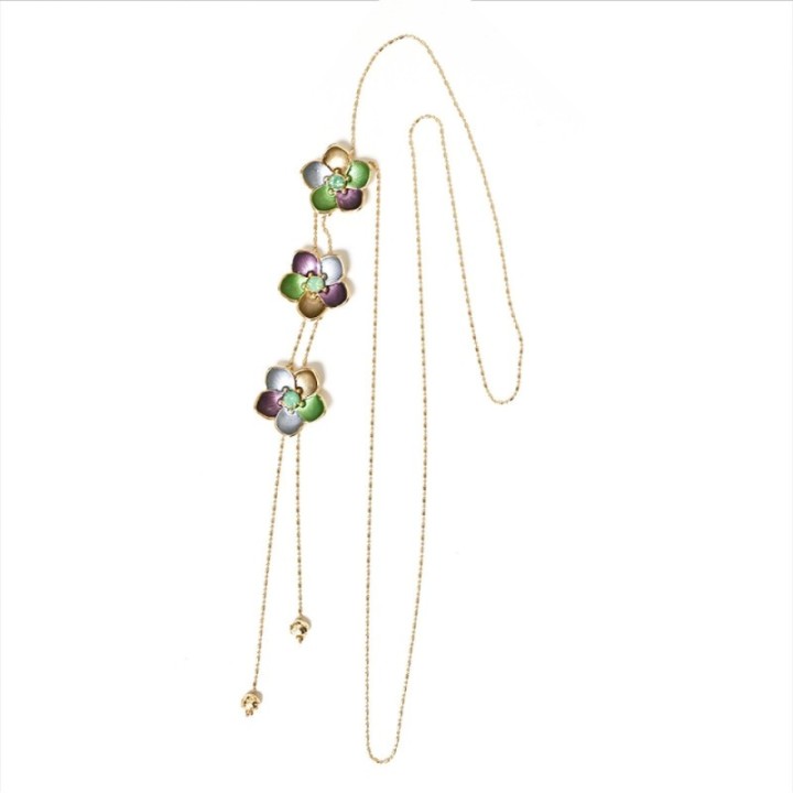 Collana Bijoux Y Lunga Fiori Zen Smaltata Verde