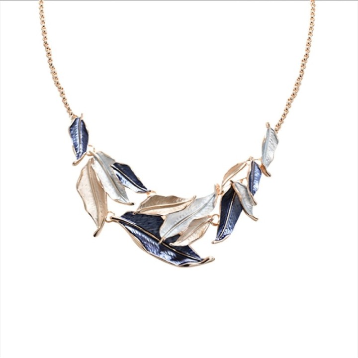 Girocollo Diadema Bijoux Foglie Smaltato Blu