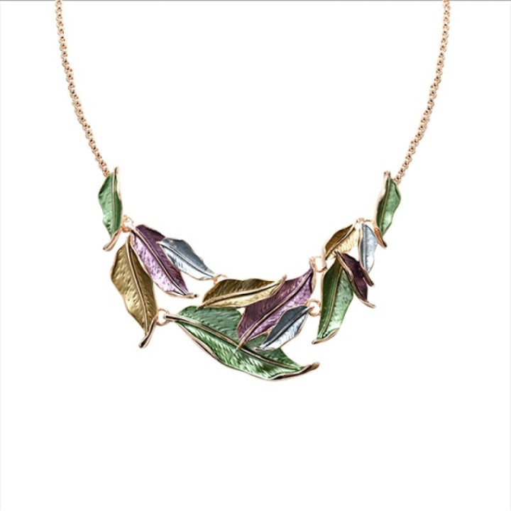 Girocollo Diadema Bijoux Foglie Smaltato Verde
