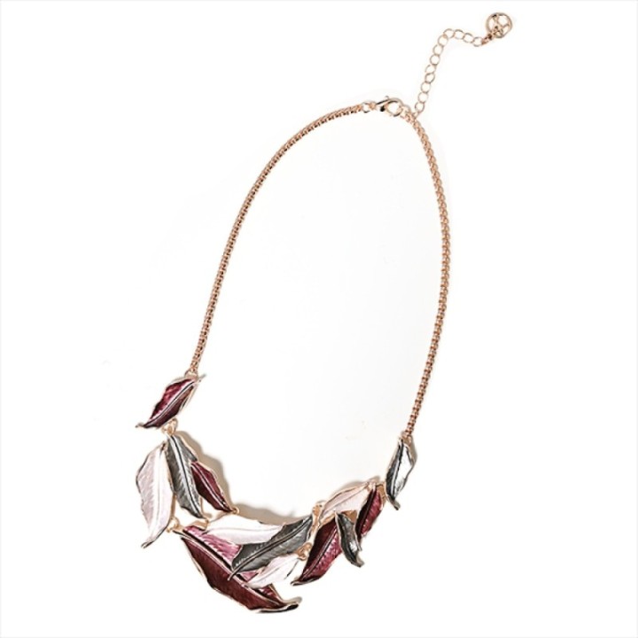 Girocollo Diadema Bijoux Foglie Smaltato Fucsia