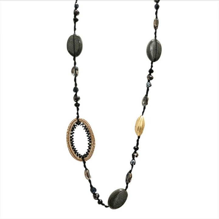 Collana Perline Lunga Aurea Montevideo Nera