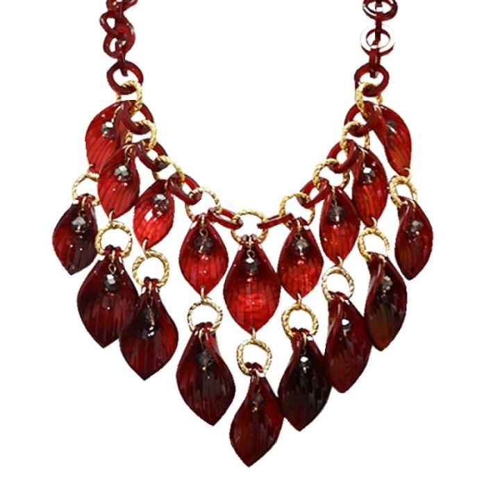 Collier Resina Rosso Multi-Petali Gocce di Cristallo