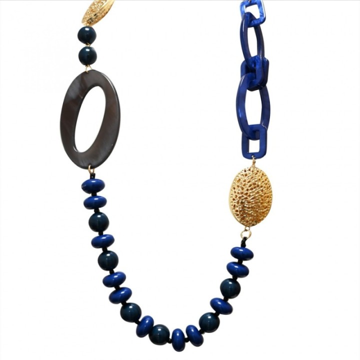 Collana Perline Lunga Aurea Kampala Blu