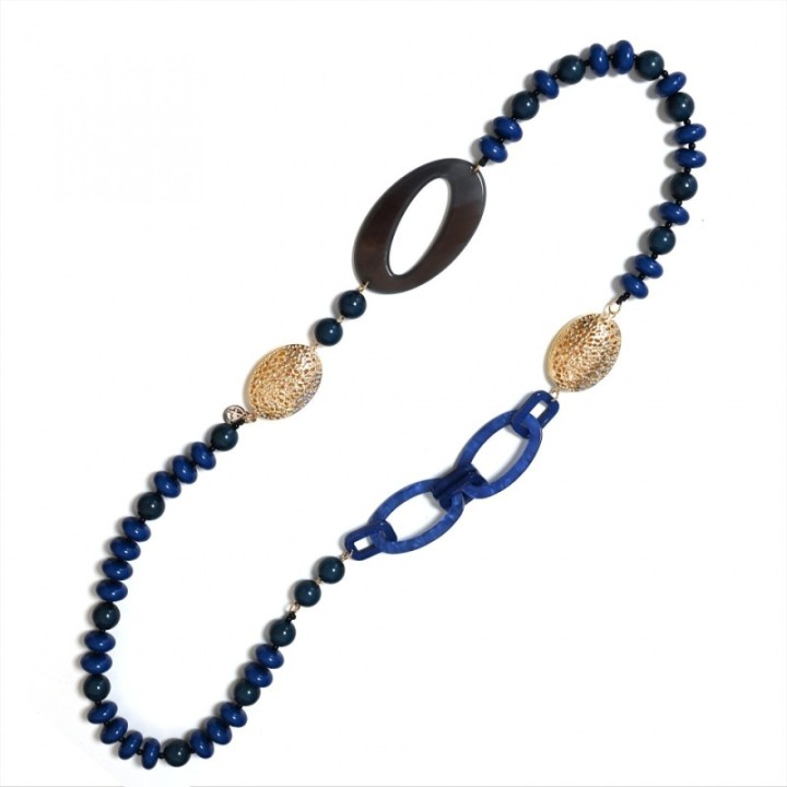 Collana Perline Lunga Aurea Kampala Blu