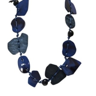 Collana Lunga Resina-Corda Scaglie Blu
