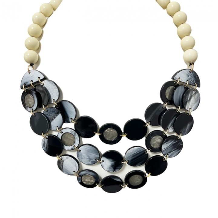 Collier Perline Bianco Antico Cascata di Monete Nere