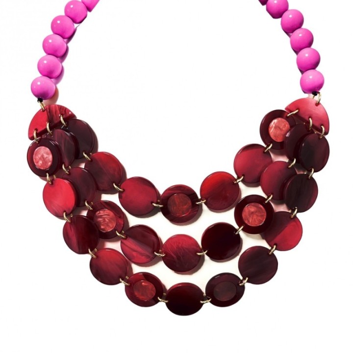 Collier Perline Fucsia Cascata di Monete Rosse
