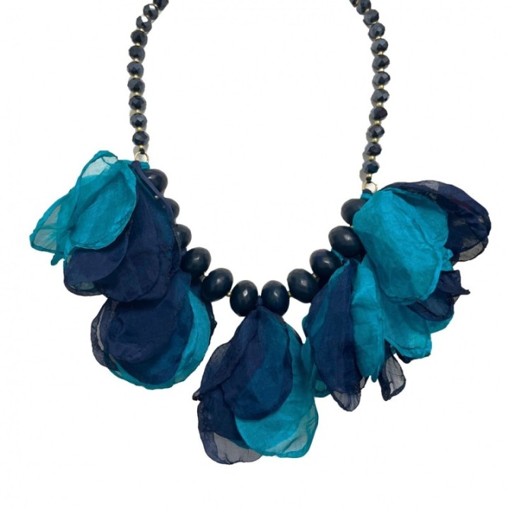Collier Cristallo in Fior Tessuto Blu