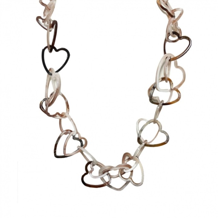 Collana Resina Lunga Catena Cuori Marmo Bianco