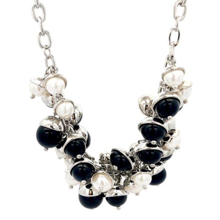 Collier Bijoux Pietre Nere Perle Argentato