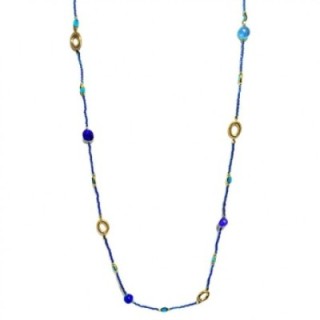 Collana Cristallina Lunga Oro-Blu Acciaio