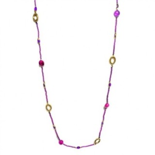 Collana Cristallina Lunga Oro-Fucsia Acciaio
