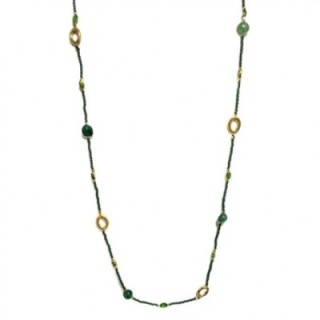 Collana Cristallina Lunga Oro-Verde Acciaio