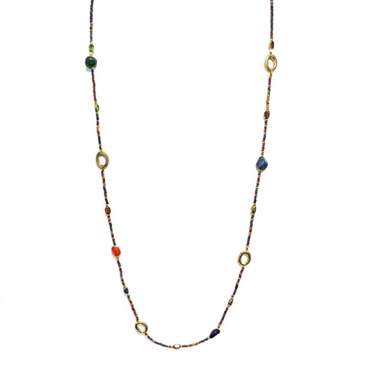 Collana Cristallina Lunga Multicolore Acciaio